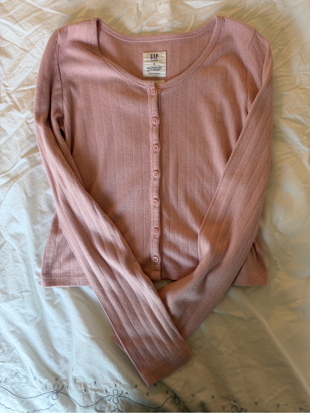 GAP Teen Pink Pointelle Button Top